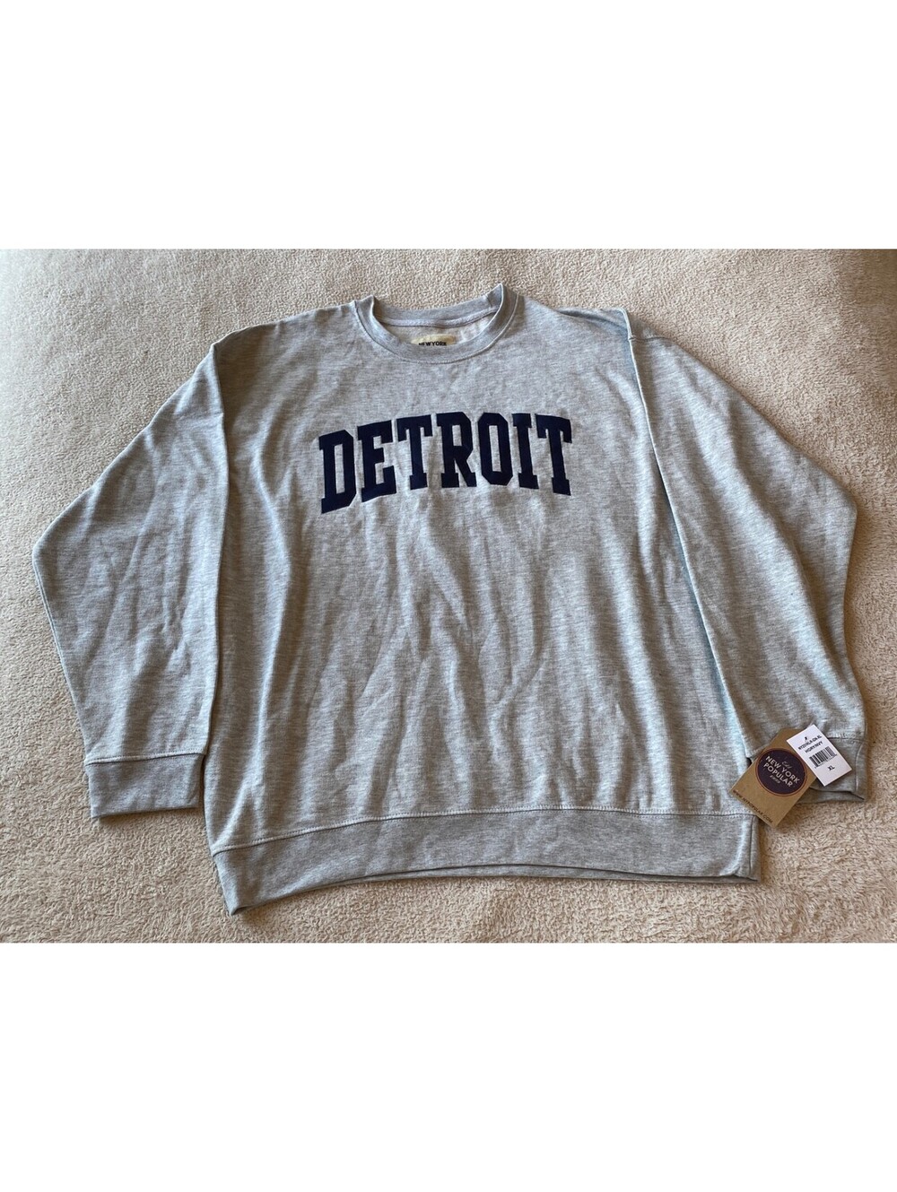 NWT New York Popular DETROIT Crewneck Sweatshirt Men's XL Heather Gray Navy NEW